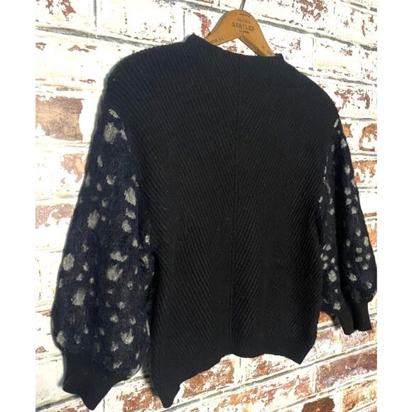 Anthropologie Knitted & Knotted Mock Neck Fuzzy Spotted Print Sleeve Sweater - Picture 7 of 14